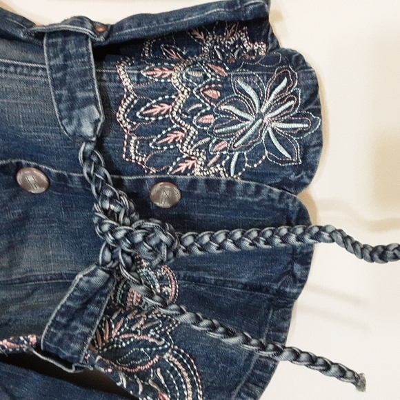 Pzi jean women denim jacket in size M embroidery accent belted boho festival Y2K - Picture 4 of 10